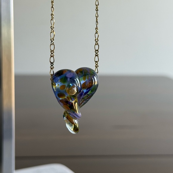 Vibrant Multicolor Heart Glass Pendant Necklace Handmade - Picture 6 of 9